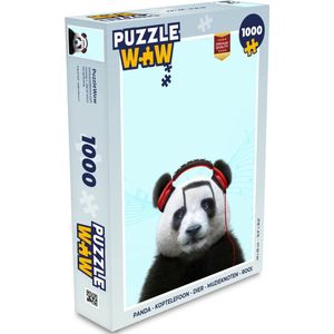 Puzzel Panda - Koptelefoon - Dier - Muzieknoten - Rood - Legpuzzel - Puzzel 1000 stukjes volwassenen