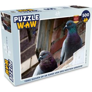 Puzzel Twee duiven op de rand van een houten gebouw - Legpuzzel - Puzzel 500 stukjes