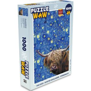 Puzzel Van Gogh - Schotse Hooglander - Sterrennacht - Legpuzzel - Puzzel 1000 stukjes volwassenen