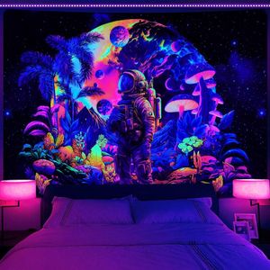 Fluorescerend Wandtapijt met Astronaut en Maan voor Slaapkamer en Woondecoratie - 150 x 130 cm