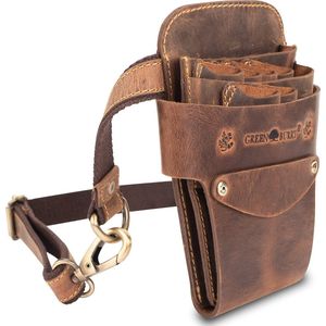 Grote Bruine Kappersstas van Echt Rundleer - Robuuste Schaartas met Verstelbare Riem