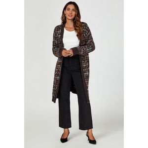 Bouclé ruitjesvest in bruin met veelkleurige spikkels