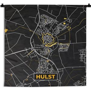 Wandkleed - Wanddoek - Hulst - Stadskaart - Black and Gold - Plattegrond - Kaart - 90x90 cm - Wandtapijt