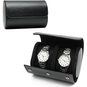 Luxe opbergdoos van kunstleer voor 2 horloges, zwart, organizer en display voor mannen en vrouwen, cadeau voor Kerstmis, verjaardag