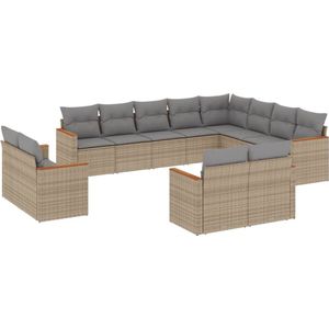 vidaXL - 12-delige - Loungeset - met - kussens - poly - rattan - beige