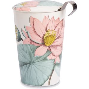 Eigenart - TeaEve Padma - theebeker - theezeefje - theeset - porselein - dubbelwandig - bloemen - roze + tea for one set