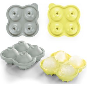 Blumtal Bollen IJsblokjesvorm - 2 x 4 IJsblokjes - Hoogwaardig Siliconen - 8 Stuks - 5 cm - Ultimate Grey - Grijs / Geel