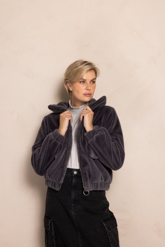 Zhrill - ZJ130-N264 - Jasje - Midden Grijs - Leren Jassen