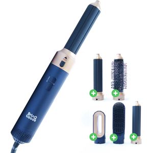 BrinQ Goods 5 in 1 Multistyler Pro - Airstyler - Fohnborstel - Multistyler - Krultang - Föhn - Haardroger - Professionele Airstyler Met Keramische Coating en Ionische Technologie - Blauw Met Goud