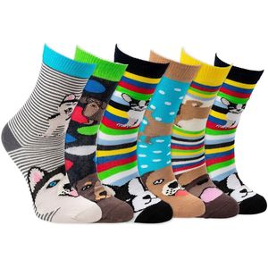 Kindersokken | Grappige sokken | Print: Honden | Kleur: Meerkleurig | Maat: Diverse maten | 6 paar