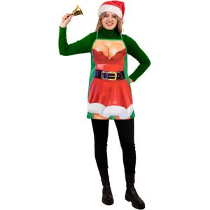 PartyXplosion - Kerst & Oud & Nieuw Kostuum - Hot Cooking Santa Schort Vrouw - Rood - One size - Kerst - Verkleedkleding