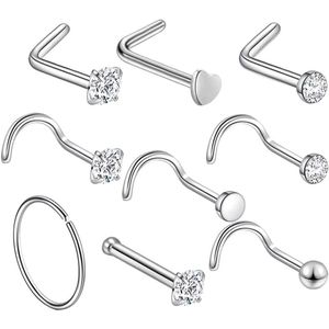 9-delige set Neuspiercings van Chirurgisch Staal - Spiraal Neusringen - Neuspiercings Sieraad