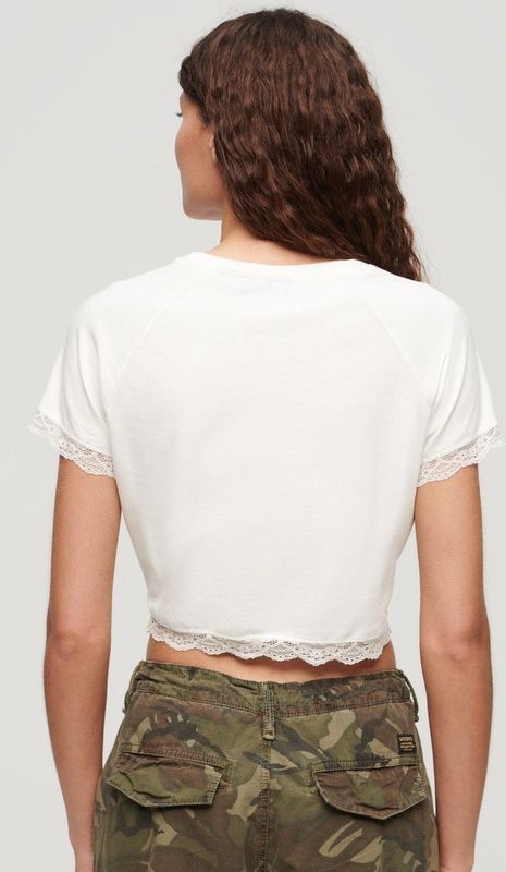 Superdry - 90s Lace Trim - Korte Mouw Top - Slim Fit