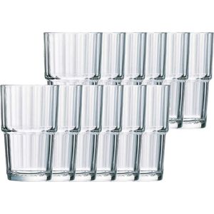 Arcoroc Longdrinkglazen Norvege - 12x stuks - glas - 270 ml - Koffie/thee glazen - Stapelbaar