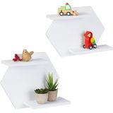 Relaxdays wandrek hexagon - set van 2 - wit muurrek woonkamer - wandplank - kinderkamer