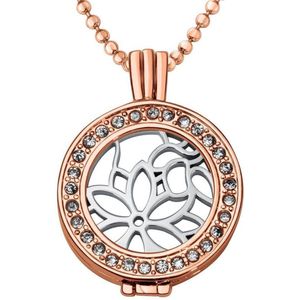 Quiges - Munthouder met Ketting en Munt 25mm Bloem Patroon - Rose Goudkleurig met Zirkonia - EPRHZ1881