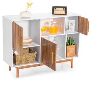 SureDeal® - Dressoir - Staande Kast - Opbergkast - Vrijstaande Houten Kast - Boekenkast - Woonkamer - Slaapkamer - Wit + Koffiebruin