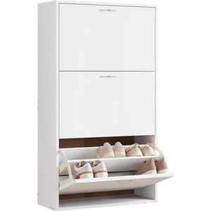 Gran Vida® - Schoenenkast - Ruimtebesparend - 3 Lades - Voor 12-18 Paar Schoenen - Wit - 58x104x23 cm