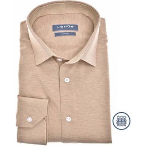 Ledub modern fit overhemd - lichtbruin tricot - Strijkvriendelijk - Boordmaat: 39