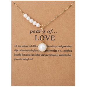 Bixorp Luck Gouden Dames Ketting met Vijf Parels - ""Pearls of Love"" - 45/50cm - Cadeau voor Vrouw - Goudkleurig