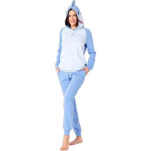 Ladeheid Dames Pyjama - met Capuchon - Lange mouwen - Lange broek - Katoen - LA-LA40-238-PJ - Blauwe Haai - XS