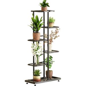 Trovado Plantenrek - Plantentafel - Plantenstandaard binnen - Plantenzuil - 6 Lagen - 42x22x106 CM - Tot 40 KG belastbaar - Binnen en Buiten - Metaal - Zwart