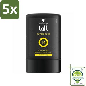 5 x Taft - Super Glue 14 - Styling Gel - Ultieme stevigheid - 300 ml - Grootverpakking - Haargel - Super Glue Hold - Taft - Mannenhaar - Extreme Fixatie