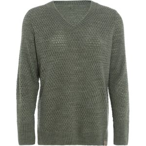 Knit Factory Ilse Gebreide V-hals Trui Gebreide Dames Trui - Grof gebreid - Trui dames winter - Pullover dames - lange mouw - Wintertrui - Damestrui - Boothals - Urban Green - 36/38