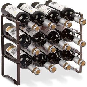 Wijnrek metaal stapelbaar flessenrek voor 12 flessen voor kelder, bar en opslagruimte,