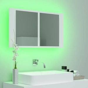 vidaXL - Badkamerkast - met - spiegel - en - LED - 80x12x45 - cm - acryl - wit