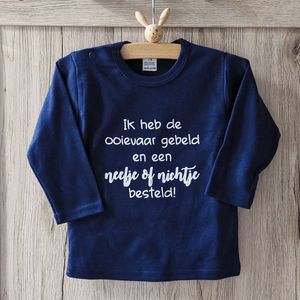 Shirt ik heb de ooievaar gebeld en een nichtje of neefje besteld | kort mouw | blauw maat 62 zwangerschap aankondiging bekendmaking baby