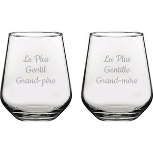 Drinkglas gegraveerd - 42,5cl - Le Plus Gentil Grand-père & La Plus Gentille Grand-mère