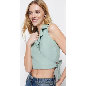 Trendyol Crop Geweven Linnenlook Blouse Met Nertsenstrik Twoss23Bz00550