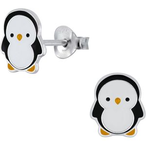 Joy|S - Zilveren pinguïn oorbellen - 8 x 9 mm