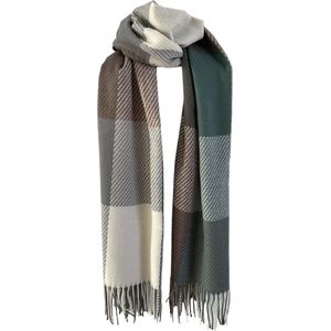 ASTRADAVI Winter Sjaals - Sjaal - Warme en Zachte Unisex Omslagdoek - Lange Tassel Sjaal 190x70 cm - Geruit - Groen, Bruin, Beige
