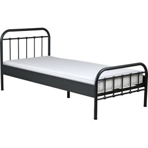 Amy - Industrieel bed met frame - 90x200cm - Inclusief matras - Zwart