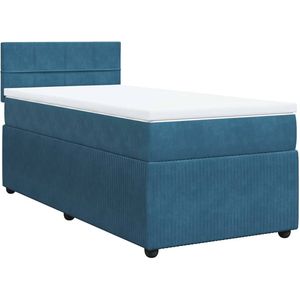 vidaXL - Boxspring - met - matras - fluweel - blauw - 90x200 - cm
