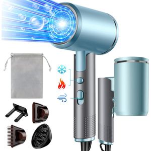 ibettertec - Fohn - Haardroger Ionen - Vouwbare - 2400 W - met 3 stylingmondstukken en 6 temperatuurinstellingen - opvouwbare haardroger - Grijs Blauw