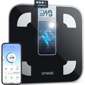 Lichaamsvetweegschaal op zonne-energie - Met Bluetooth en lichaamsvetanalyse - Weergave van lichaamsvet en spiermassa - Max. 180 kg - Elis