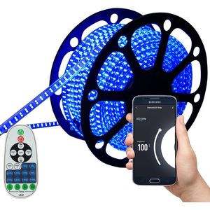 LED Strip Blauw - 20 Meter aan één stuk - 180 LED's per meter - Met Wi-Fi App + IR 23 knops afstandsbediening - Smarthome - Google Home/Amazon Alexa - Waterdicht - Makkelijke mobiele App voor bedienen inclusief afstandsbediening - iOS en Android