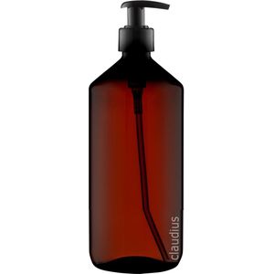 Lege Plastic Fles Apothekersfles 1 liter PET Amber bruin - met zwarte pomp - set van 10 Stuks - Navulbaar - Leeg