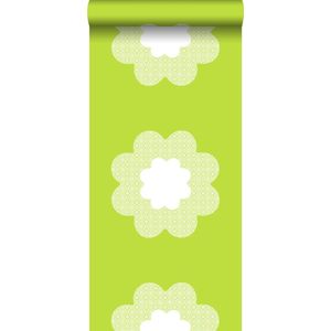 behang kanten bloemen lime groen - 114952 van ESTAhome