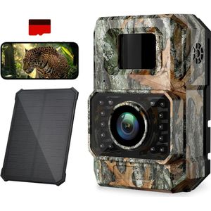 Jachtcamera op zonne-energie wifi 48 MP 30 fps met nachtzicht en kaart 32 GB Wildcamera