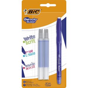 BIC Gel-Ocity Illusion uitwisbare Gelpen Rollerbal Pen Blauw - punt 0.7 mm - 1 pen met 6 navullingen
