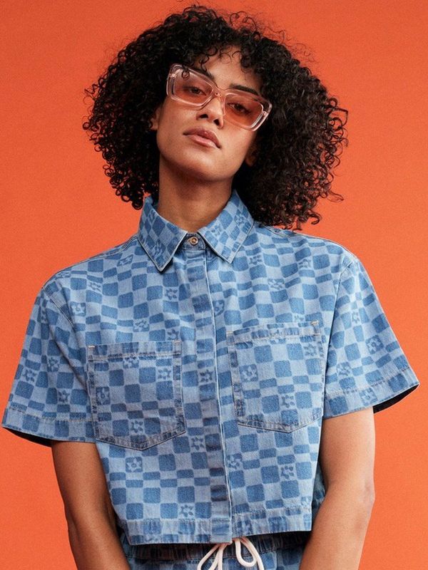 Roxy - Blue Wave Club Printed - T-shirt - Korte Mouwen - V-hals