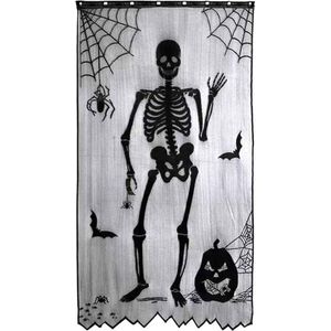 Halloween Deur Decoratie Halloween Versiering Skelet Deurgordijn Backdrop Feestversiering Zwart Skelet - 102 X 213 Cm