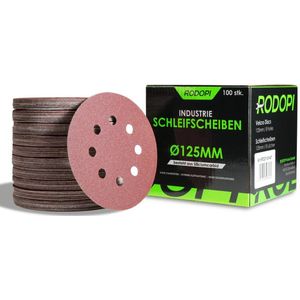 Rodopi® 100x Korrel 80 Schuurpapier 125mm - 8 gats Excentrisch Schuurmachine