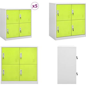 vidaXL Lockerkasten 5 st 90x45x92-5 cm staal lichtgrijs en groen - Lockerkast - Lockerkasten - Locker Kast - Locker Kasten