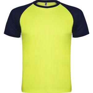 Fluor Geel met Donker Blauw unisex sportshirt korte mouwen Indianapolis merk Roly maat 3XL