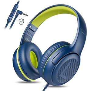 Hoofdtelefoon voor School Peuter Bedraad met Microfoon Blauw Groen shareport Telefoons Tiener Volume Control Vliegtuig Twee Mensen Kinderen Baby's